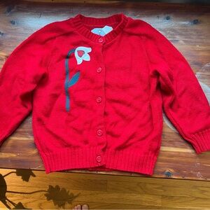 Florence Eiseman Vintage Red Cardigan Flower Appliqué Girls 6/6X Made in USA